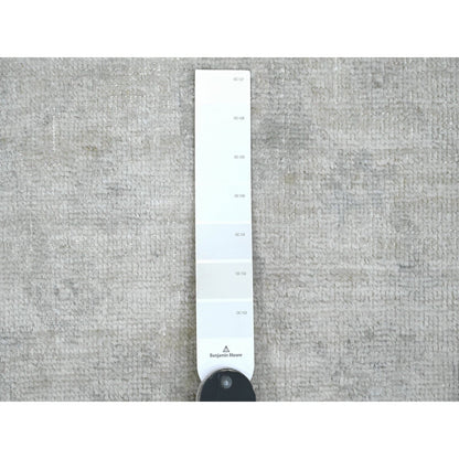 4'1"X19'8" White Afghan Angora Leaf Design Hand Knotted Wool Runner Rug