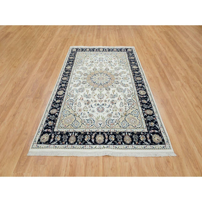 5'10"X9'1" Ivory Natural Wool Hand Knotted Nain Design 250 Kpsi Rug