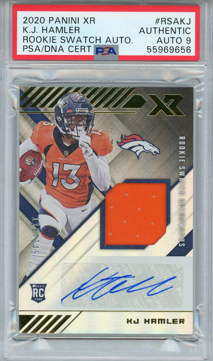 Kj Hamler Autographed 2020 Panini Xr Swatch Jersey Rookie Card (Psa Auto 9)
