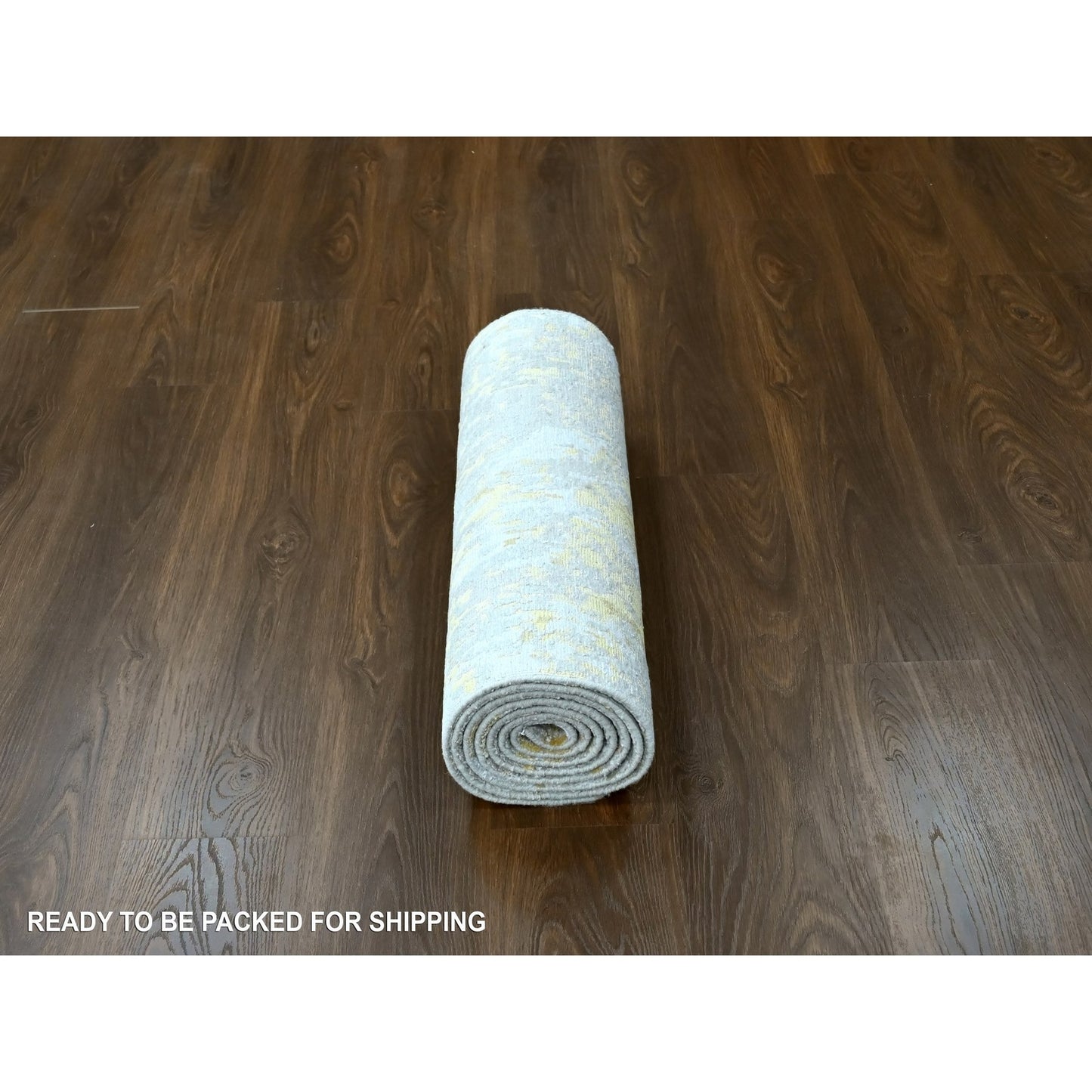 2'7"X7'10" Beige Abstract Design Wool And Silk Hand Knotted Runner Rug
