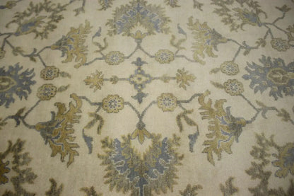 Hand-Knotted Oushak Chobi Wool Rug Cream Floral