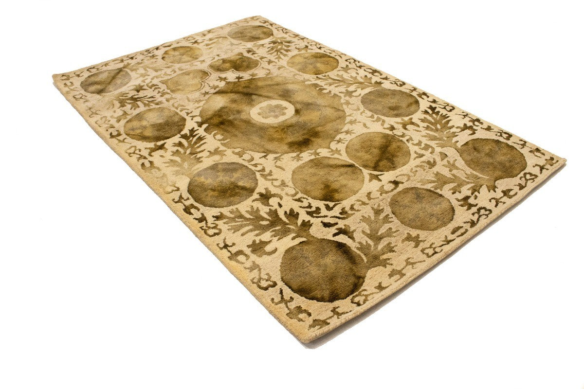5x8 Cream & Brown Abstract Design Rug Hand-Tufted Modern Living Room Carpet