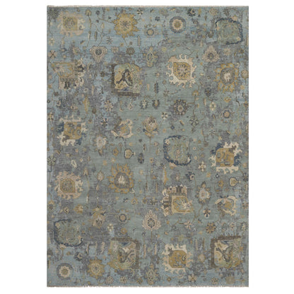 8'7"X12' Silt Green Pure Wool Rug Oushak With Leaf Pattern Hand Knotted