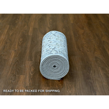 2'6"X23'10" Gray Oushak Floral Motifs Wool Xl Runner Hand Knotted Rug