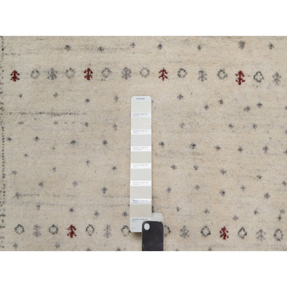 5'X7'10" Ivory Lori Buft Modern Striae Design Pure Wool Hand Knotted Rug