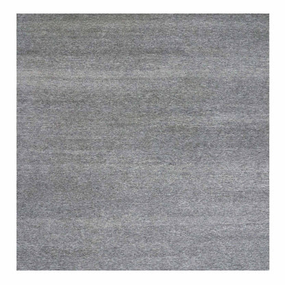 12'X12'2" Neutral Gray Hand Knotted Grass Design Undyed Wool Square Rug