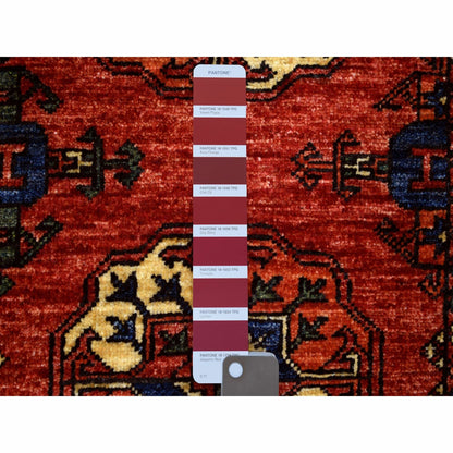 2'8"X9'7" Coral Red Afghan Ersari 100% Wool Hand Knotted Runner Rug