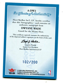 Dwyane Wade Fleer Skybox Autographics #Adw2 /200