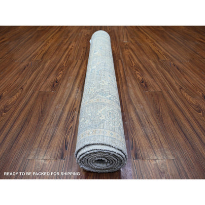 4'X10' Gray Finer Peshawar Soft Wool Hand Knotted Runner Oriental Rug