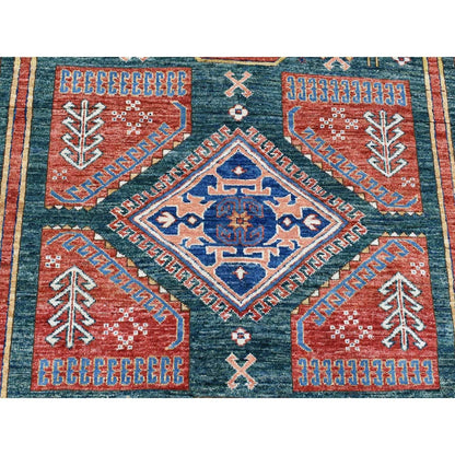 5'4"X7'9" Dark Green Afghan Super Kazak Hand Knotted Wool Oriental Rug