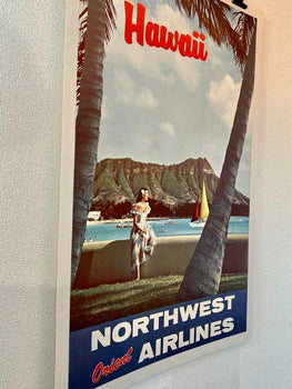 Northwest Orient Airlines Original Vintage Poster Hawaii 1950S Rare Linen Backed
