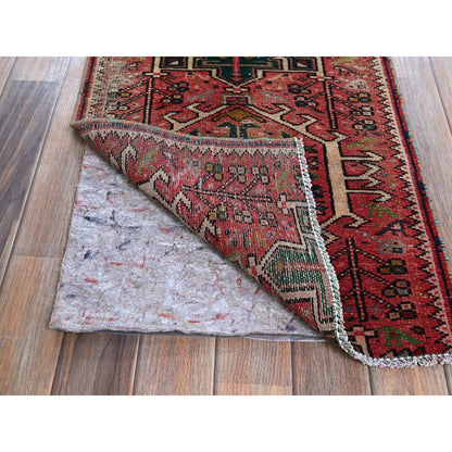 1'10"X4'2" Red Vintage Zoroastrian Heris Hand Knotted Pure Wool Runner Rug