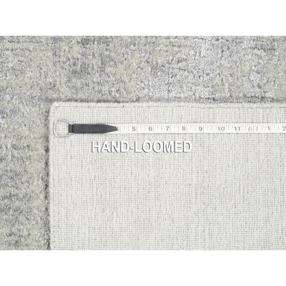 2'7"X10' Fine Jacquard Gray Hand Loomed Modern Wool And Silk Runner Rug