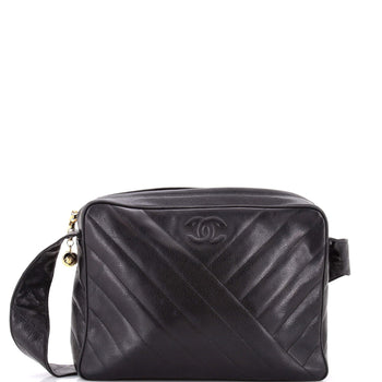 Chanel Vintage Cc Camera Shoulder Bag Diagonal Quilted Caviar Medium