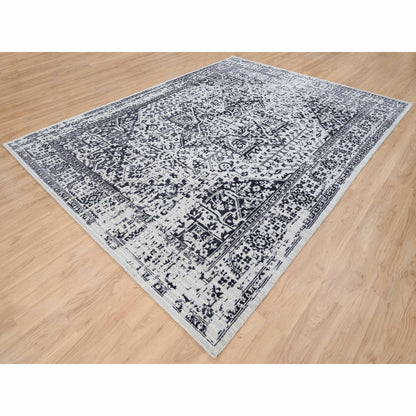 9'X11'10" Black Serapi Heris Design Wool And Silk Hand Loomed Rug