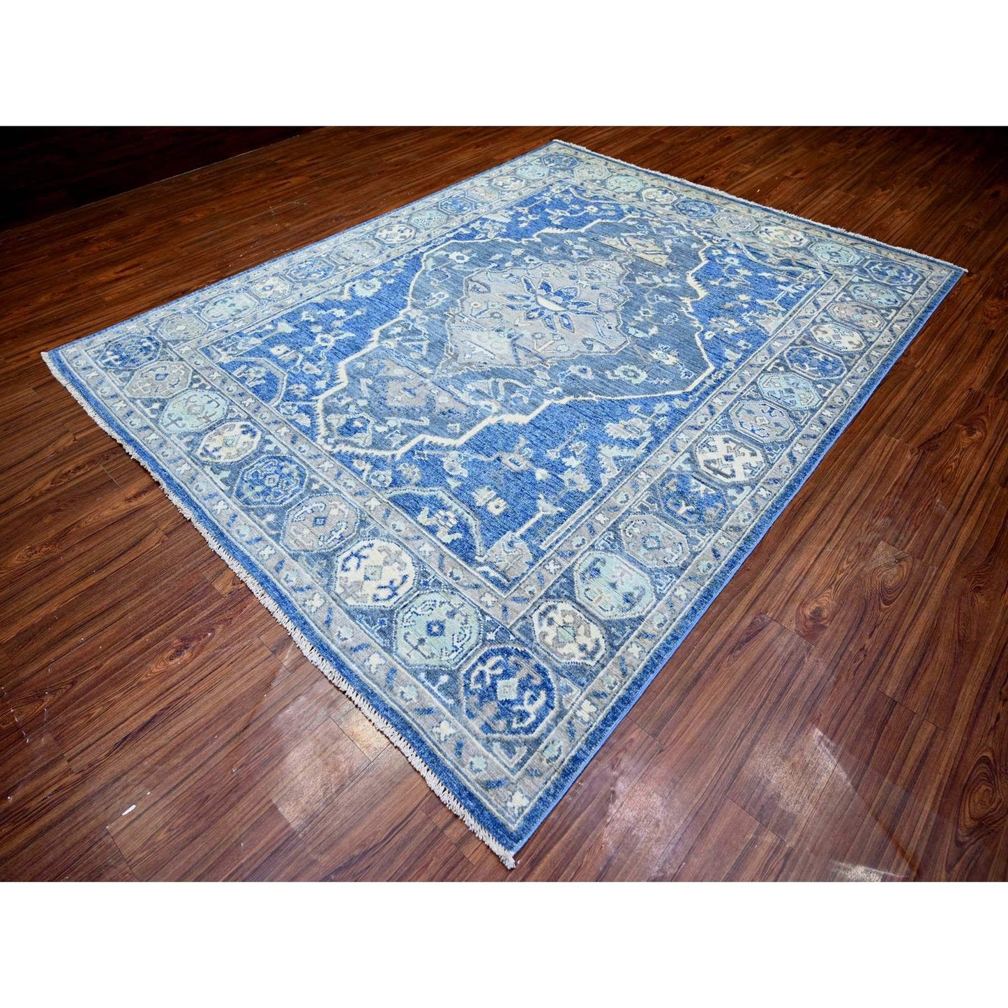 8'X10'1" Steel Blue Anatolian Village Inspired Wool Hand Knotted Rug