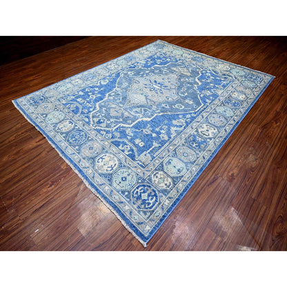 8'X10'1" Steel Blue Anatolian Village Inspired Wool Hand Knotted Rug