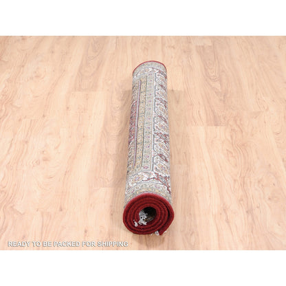 5'X5' Red Hand Knotted Tebraz Mahi Fish Design Wool-Silk Square Rug