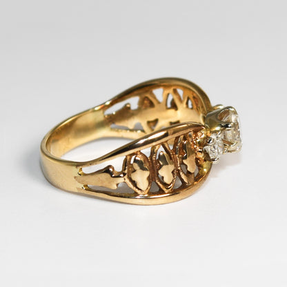 Three Diamond Ring Fancy Shank 14K Yellow Gold