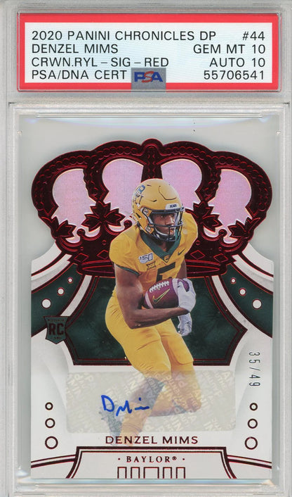 Denzel Mims Autographed 2020 Panini Chronicles Crown Royale Red Rookie Card (Psa