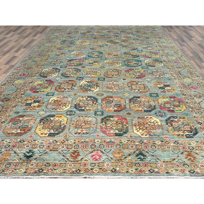 9'9"X14'1" Silver Blue Afghan Super Kazak Pure Wool Hand Knotted Rug