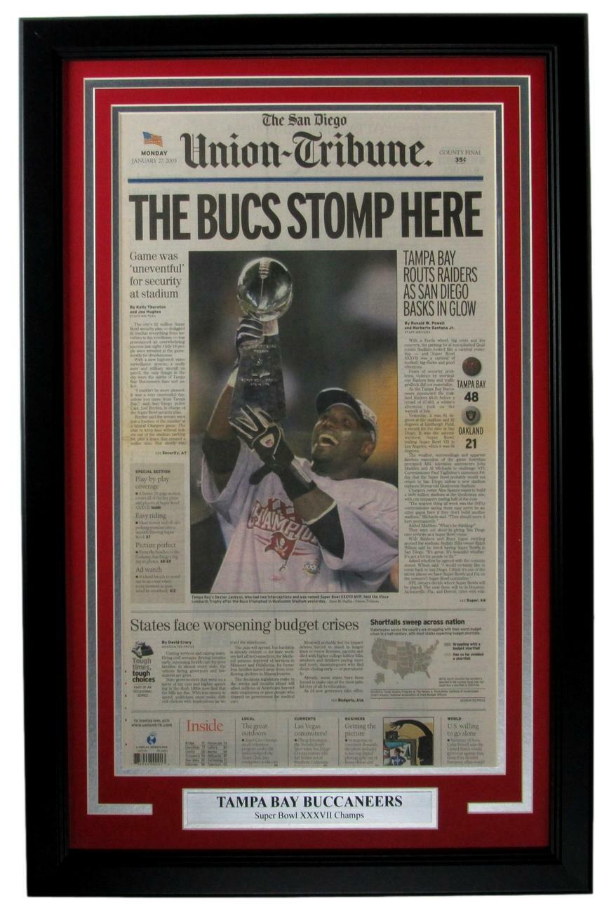 Buccaneers 2003 Super Bowl Xxxvii  San Diego Tribune Newspaper Framed 157877