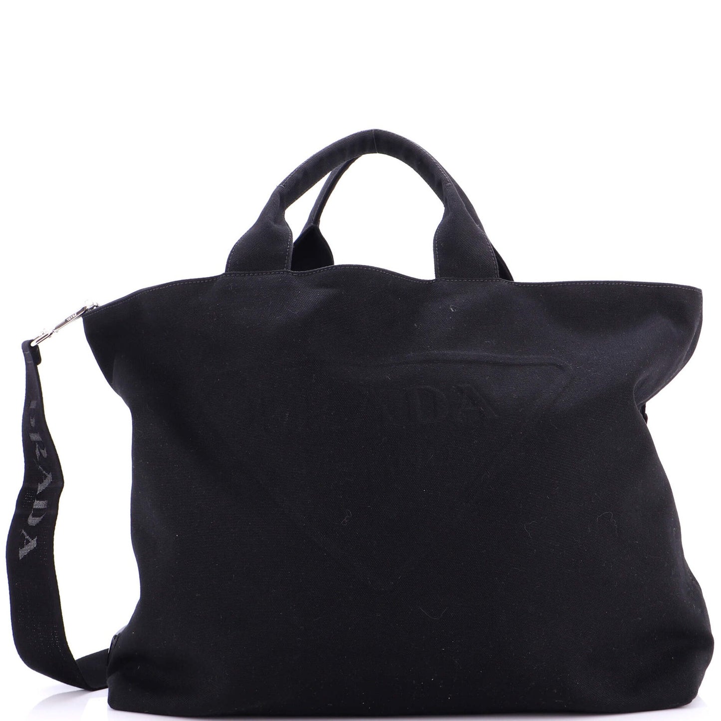 Prada Embossed Triangle Logo Convertible Tote Canvas Large