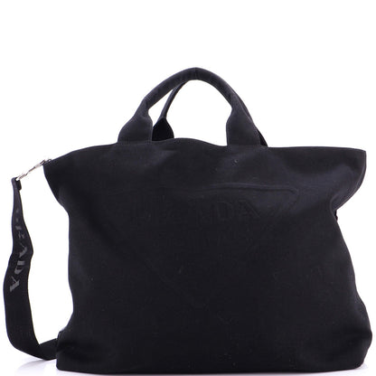 Prada Embossed Triangle Logo Convertible Tote Canvas Large