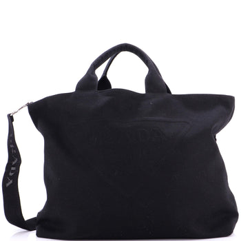 Prada Embossed Triangle Logo Convertible Tote Canvas Large