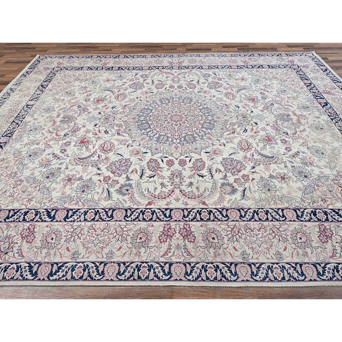 10'X13'2" Ivory Vintage Sino Tebraz 300 Kpsi Soft Wool Hand Knotted Rug