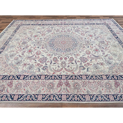 10'X13'2" Ivory Vintage Sino Tebraz 300 Kpsi Soft Wool Hand Knotted Rug