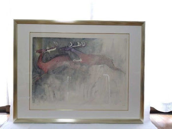 Edwin Salomon Signed Lithograph Two Deer Limited Edition Abstract Animal Art