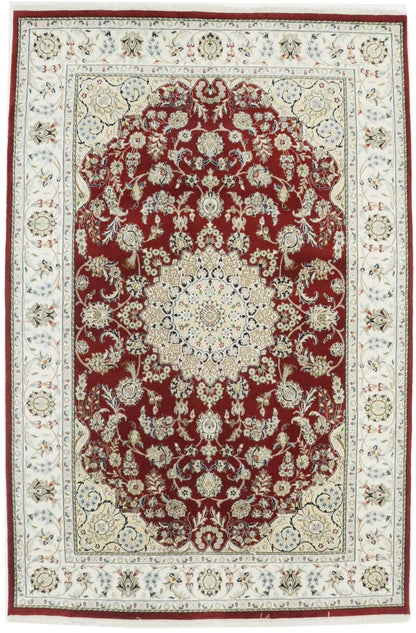 Handmade Indo-Nain Oriental Rug Classic Floral Design Living Room Carpet 6X9 ft