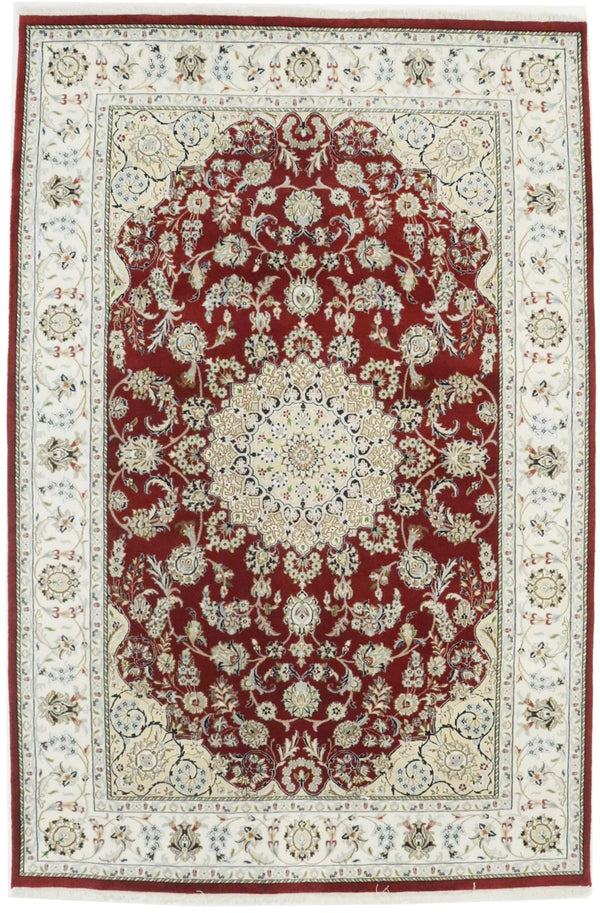 Handmade Indo-Nain Oriental Rug Classic Floral Design Living Room Carpet 6X9 ft