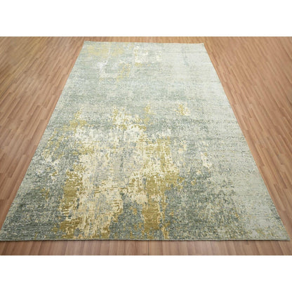 8'X10'1" Sage Green Abstract With Galaxy Design Wool Hand Knotted Rug