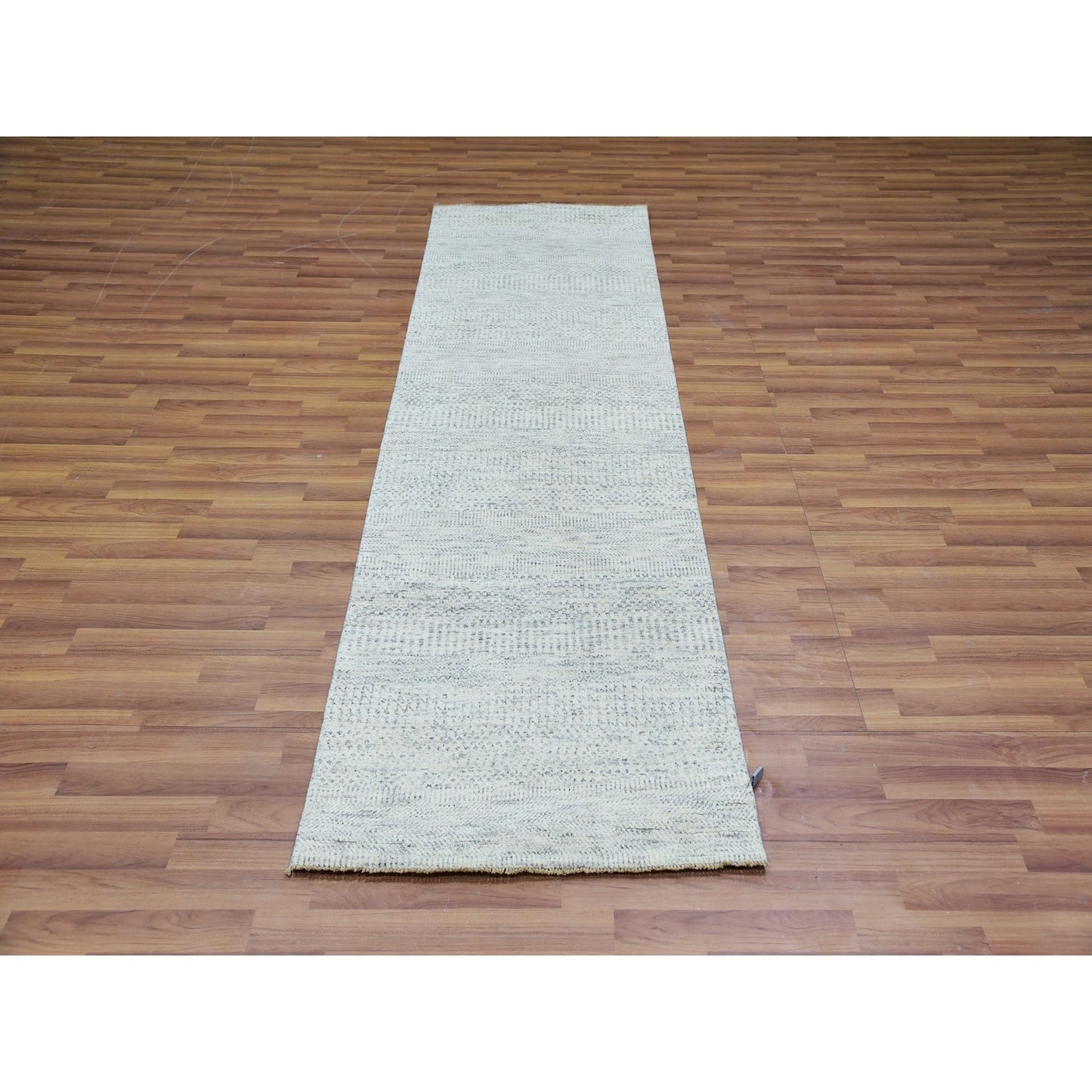 2'6"X8'1" Mindful Gray Undyed Wool Hand Knotted Grass Design Runner Rug