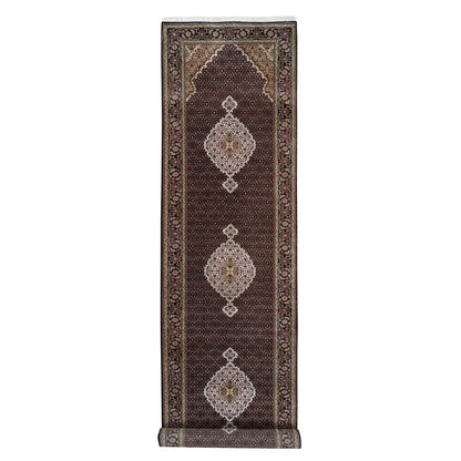 4'2"X20' Hand Knotted Wool And Silk Black Tebraz Mahi Wide Xl Runner Rug