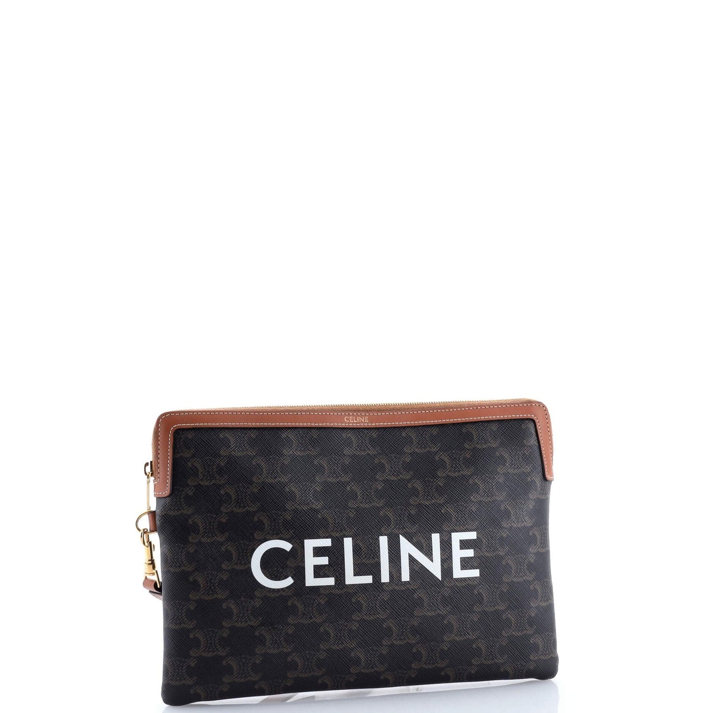 Celine Logo Zip Wristlet Pouch Triomphe Coated Canvas Small