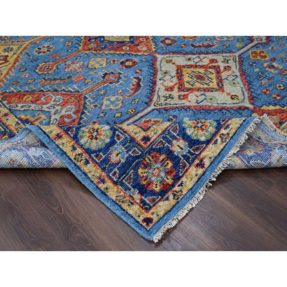 8'10"X11'10" Light Blue Hand Knotted Sheeraz Design Pure Wool Rug
