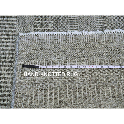 4'1"X12'1" Gray Grass Design Undyed Wool Hand Knotted Wide Runner Rug