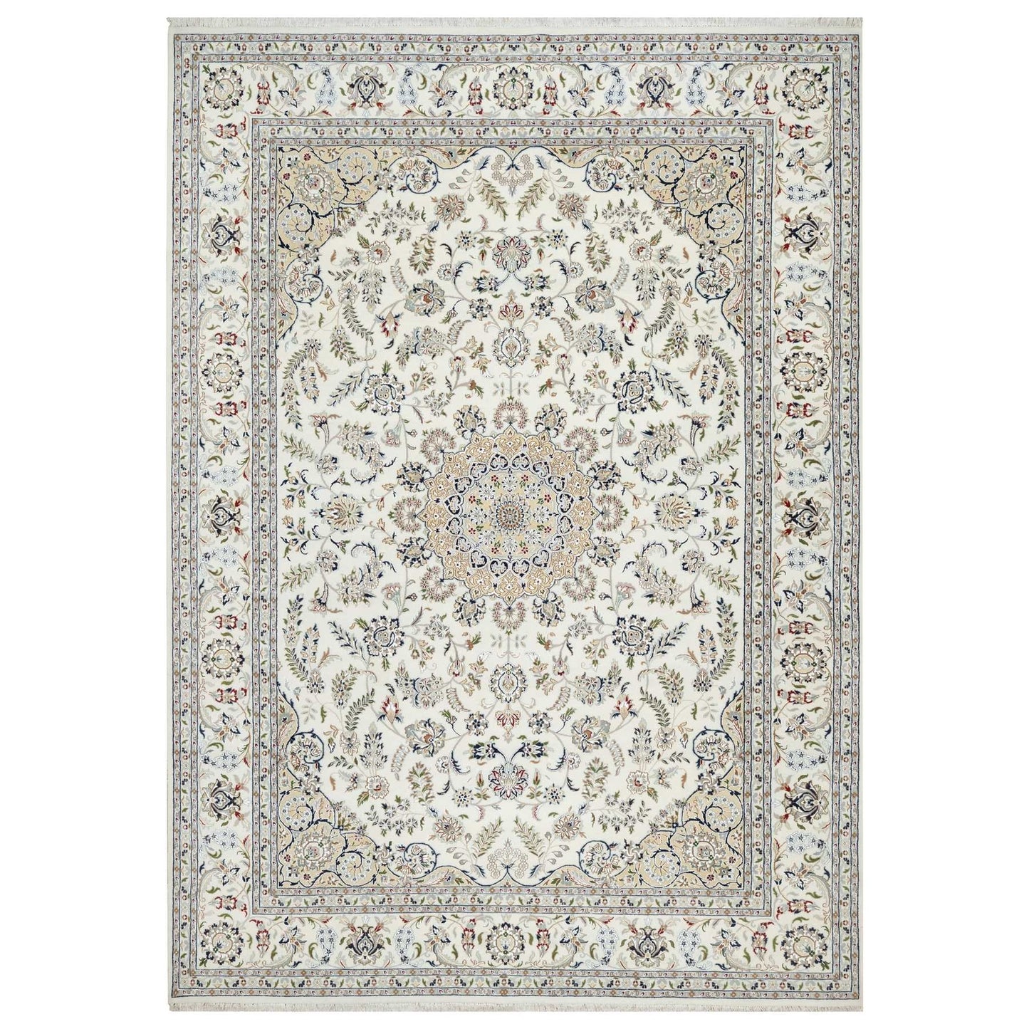 9'9"X13'9" White 250 Kpsi Nain Design Wool And Silk Hand Knotted Rug