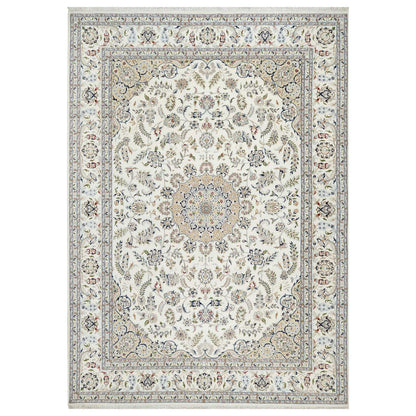 9'9"X13'9" White 250 Kpsi Nain Design Wool And Silk Hand Knotted Rug