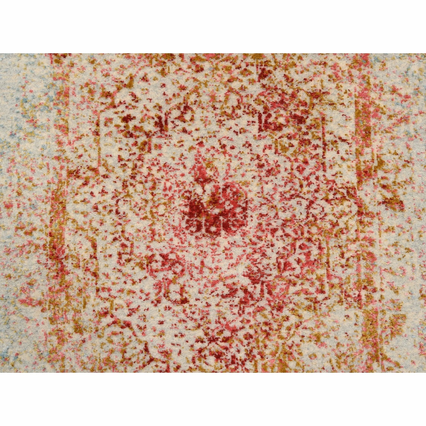 2'6"X6' Ivory Farsian Design Wool And Pure Silk Hand Knotted Runner Rug