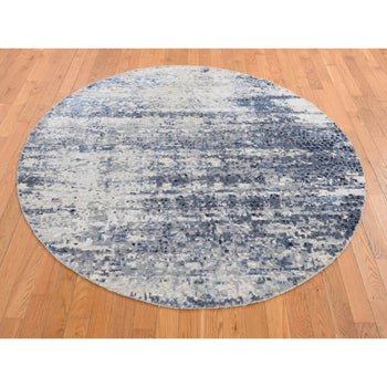 6'X6' Blue Broken Mosaic Design Wool And Silk Hand Knotted Round Rug