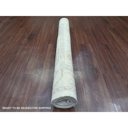 3'10"X5'10" White Afghan Angora Oushak Leaf Design Hand Knotted Wool Rug