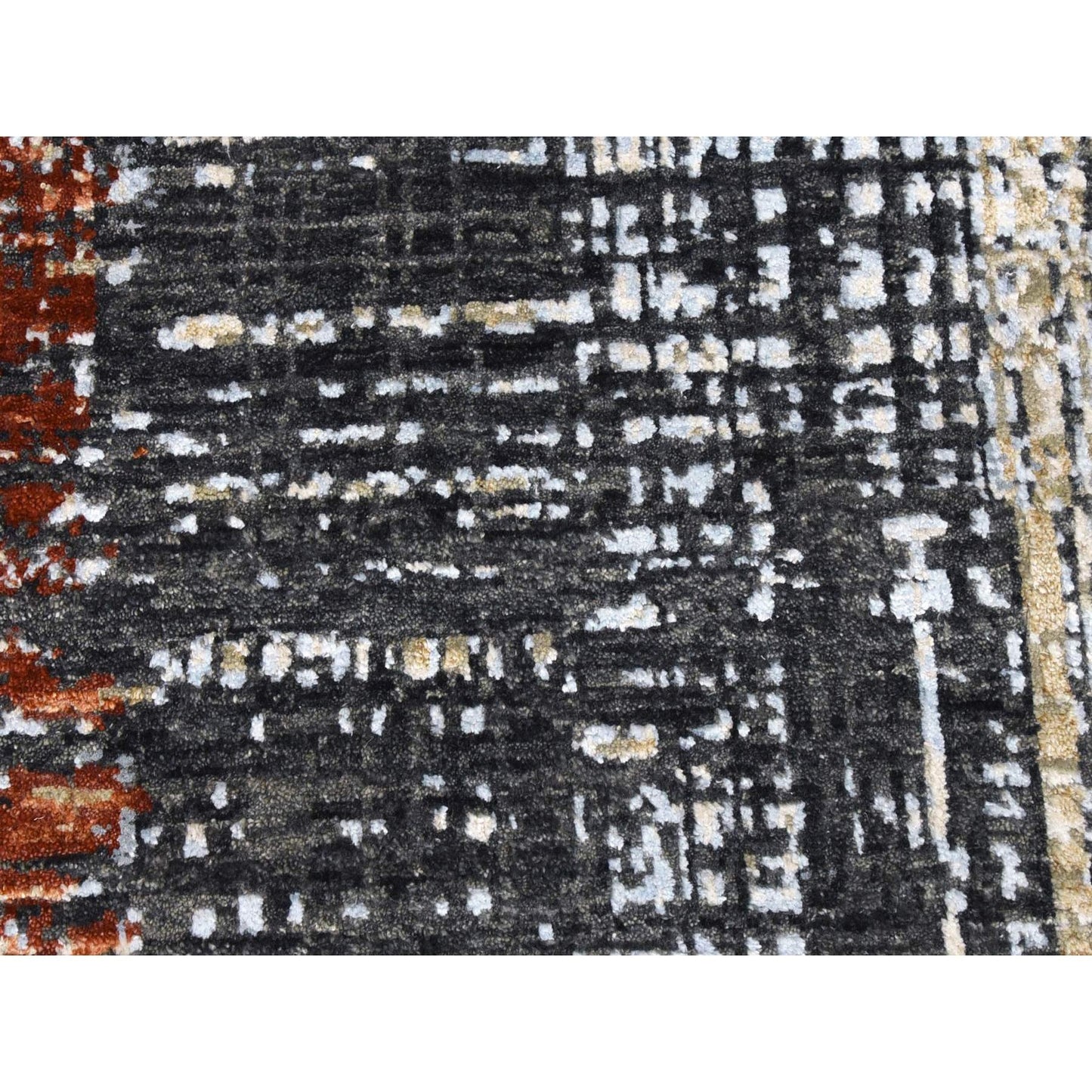 9'X12'4" Jet Black Organic Wool Hand Knotted Abstract Design Rug