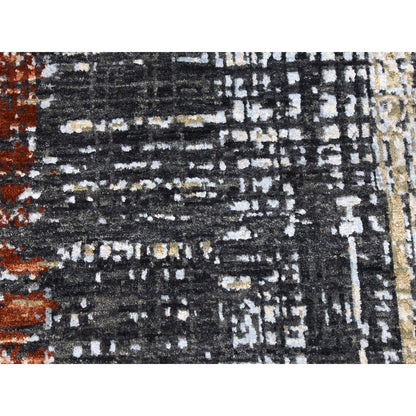 9'X12'4" Jet Black Organic Wool Hand Knotted Abstract Design Rug