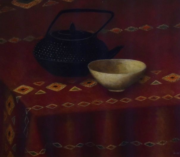 Iberia Lebel Teapot And Bowl Original Oil Painting French Still Life Signed