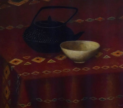 Iberia Lebel Teapot And Bowl Original Oil Painting French Still Life Signed