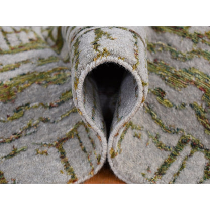 6'X8'9" Goose Gray Modern Fine Jacquard Hand Loomed Wool And Art Silk Rug